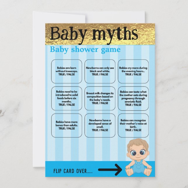 Baby Boy Blauw en Goud Babyshower Game (Voorkant)