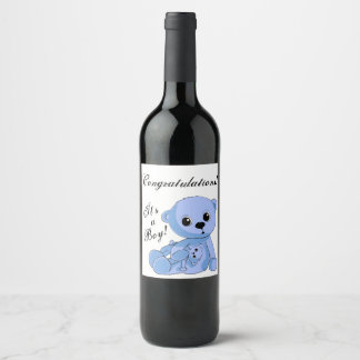 Baby Boy Blauw Teddy Beer Flessenetiket Personalis Wijn Etiket
