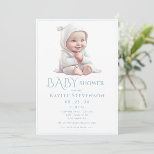 Baby Boy Blue Baby shower Invitation (Debout devant)