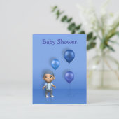 Baby Boy & Blue Balloons - Invitation Baby shower (Debout devant)