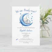 Baby Boy Blue Beer Moon Bearly Wait Baby shower Kaart (Staand voorkant)