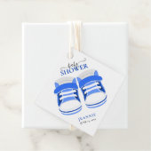 BABY BOY BLUE BOOTIES BABY SHOWER BEDANKJES LABELS (In situ)