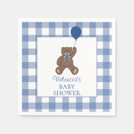 Baby Boy Blue Buffalo Check Teddy Bear Baby Shower Servet