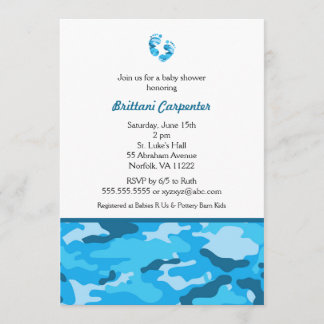 Baby Boy Blue Camouflage Shower nodigt voeten uit Kaart