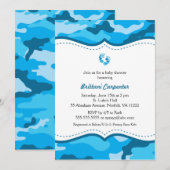 Baby Boy Blue Camouflage Shower nodigt voeten uit Kaart (Voorkant / Achterkant)