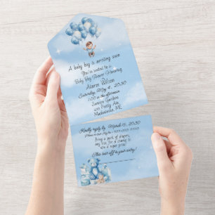 Baby Boy Blue Clouds Ballonnen Douche Uitnodiging