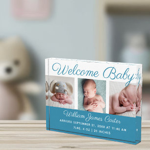 Baby Boy Blue Collage Schattige Cursief Script Fotoblokken