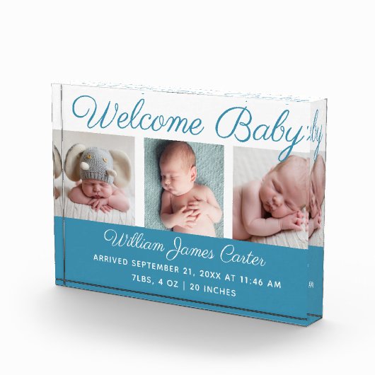 Baby Boy Blue Collage Schattige Cursief Script Fotoblokken (Rechts)