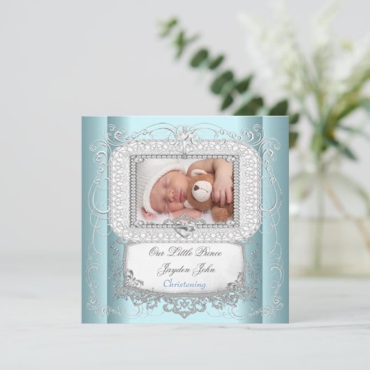 Baby Boy Blue Doop Dopen Kruis Prins Kaart (Staand voorkant)