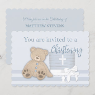 Baby Boy Blue Doop Uitnodiging Cake Teddybeer