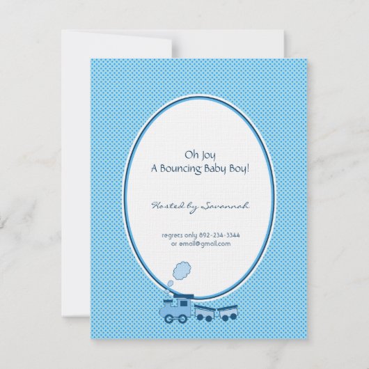 Baby Boy Blue Dot Train Douche Faire-part (Dos)