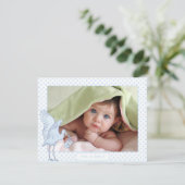 Baby Boy Blue Dots Stork Baby Photo Faire-part (Debout devant)