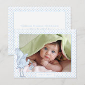 Baby Boy Blue Dots Stork Baby Photo Faire-part (Devant / Derrière)