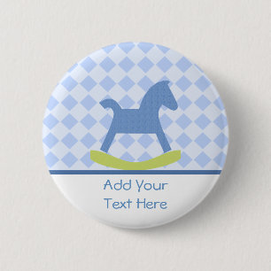 Baby Boy Blue en Yellow Rocking Horse Baby Button