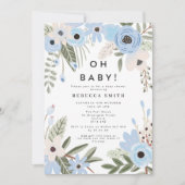 Baby Boy Blue Floral Baby shower Invitation (Devant)