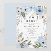 Baby Boy Blue Floral Baby shower Invitation (Devant / Derrière)