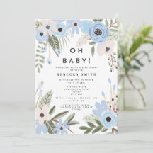 Baby Boy Blue Floral Baby shower Invitation