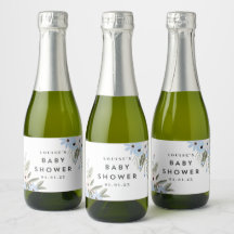 Baby Boy Blue Floral Baby shower Mini Fles Label