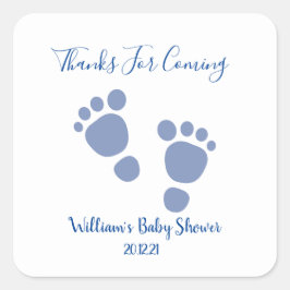 Baby Boy Blue Footprint Baby shower Vierkante Sticker