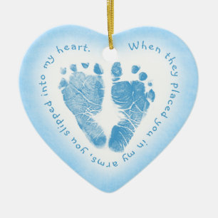 Baby Boy Blue Footprint Photo Ornament