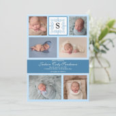 Baby Boy Blue Foto Aankondiging Monogram (Staand voorkant)