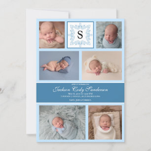 Baby Boy Blue Foto Aankondiging Monogram