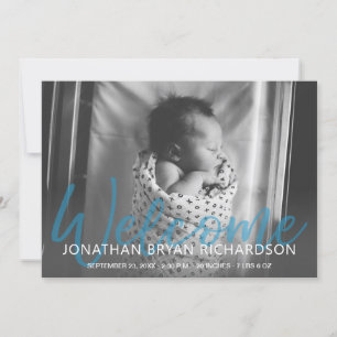 Baby Boy Blue Foto Welkom geboorteaankondiging Kaart