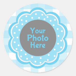 Baby Boy Blue Gingham Foto Ronde Sticker