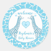 Baby Boy Blue Giraffe Baby shower Ronde Sticker (Voorkant)