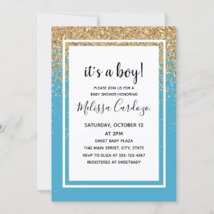 Baby Boy Blue Glitter Baby shower Invitation Kaart