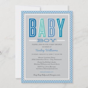 Baby Boy Blue Grijze Krachtige Lettertype Baby Sho Kaart