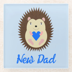 Baby Boy Blue Hart Egel Nieuwe Vader Glazen Onderzetter