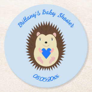 Baby Boy Blue Heart Egel Baby Shower Ronde Kartonnen Onderzetter