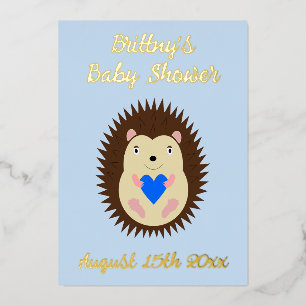 Baby Boy Blue Heart Egeltje Baby Shower Folie Uitnodiging