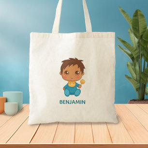Baby Boy Blue Jumpsuit aangepaste naam Tote Bag