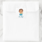 Baby Boy Blue Jumpsuit aangepaste tekst Vierkante Sticker (Tas)