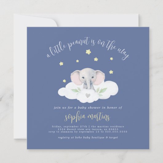 Baby Boy Blue Little Peanut Baby shower Invitation (Devant)