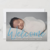 Baby Boy Blue One Photo Welcome Faire-part de nais (Devant)