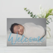 Baby Boy Blue One Photo Welcome Faire-part de nais (Debout devant)