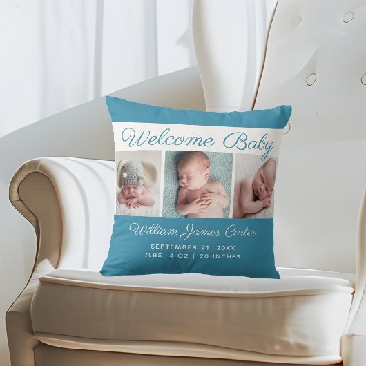 Baby Boy Blue Photo Collage Cute Newborn Keepomwil Kussen