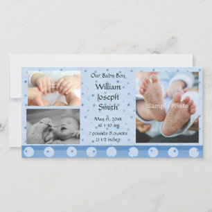 Baby Boy Blue Polka Carte photo Faire-part