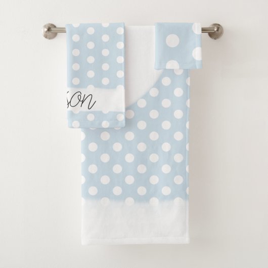 Baby Boy Blue Polka Dot Pattern Monogram Naam Bad Handdoek (Insitu)