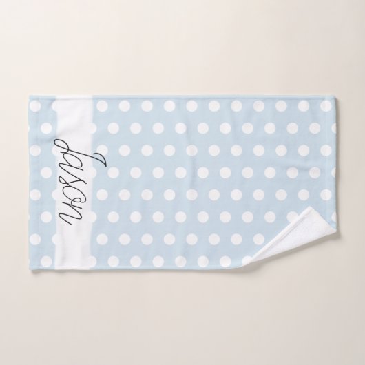 Baby Boy Blue Polka Dot Pattern Monogram Naam Bad Handdoek (Handdoek)