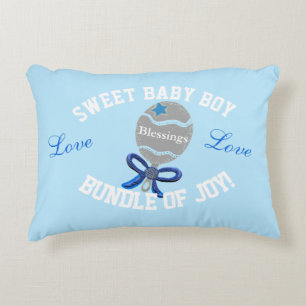 Baby Boy Blue Rattle Geboortestatistieken Accent Kussen