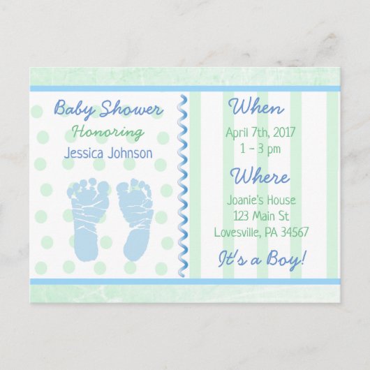 Baby Boy Blue Sage Green Baby shower Invitation (Devant)
