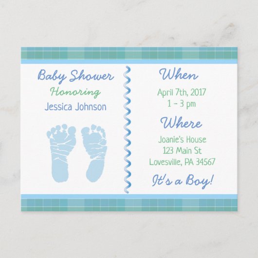 Baby Boy Blue Sage Green Baby shower Invitation (Devant)