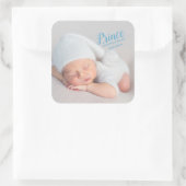 Baby Boy Blue Script Foto Birth Keepomwille Vierkante Sticker (Tas)