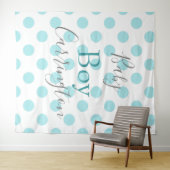 Baby Boy Blue Stippen Script Baby Shower Wandkleed (In Situ (horizontaal))