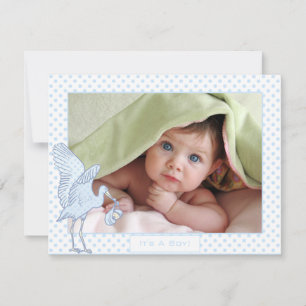 Baby Boy Blue Stippen Stork Baby kondiging Afbeeld Aankondiging