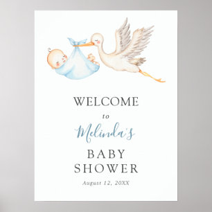 Baby Boy Blue Stork Baby shower Welkom Poster